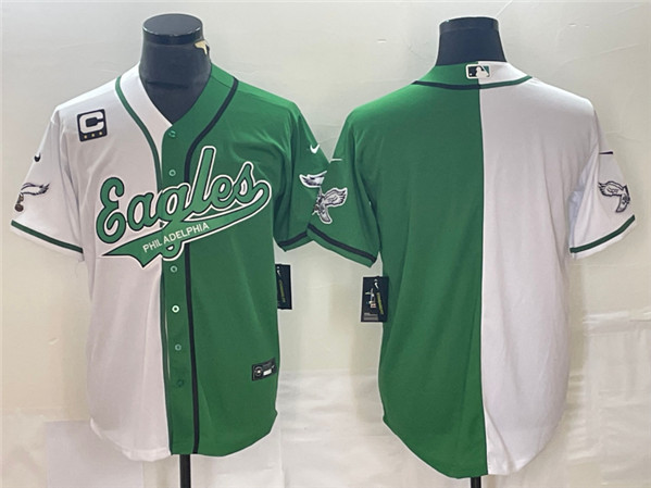 Men's Philadelphia Eagles Blank Green/White Split With 3-star C Patch Cool Base Stitched Baseball Jersey